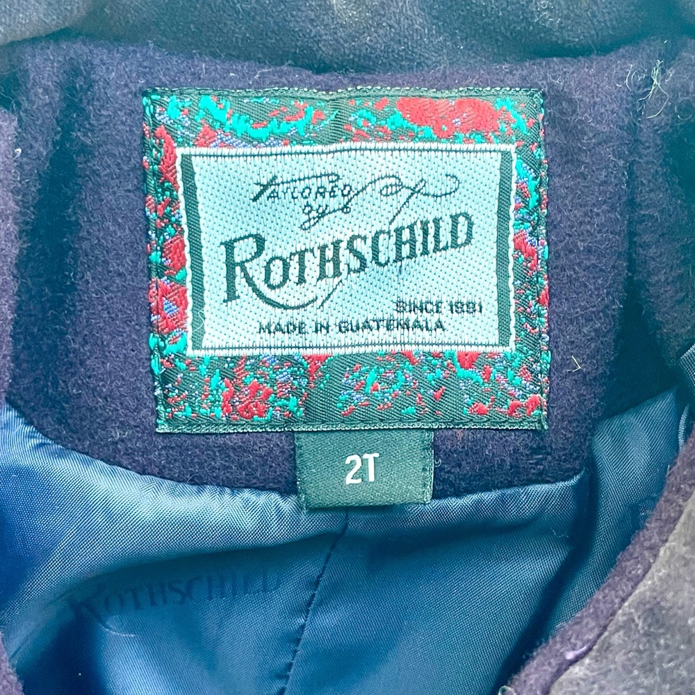 Rothschild vintage wool/velvet pea coat, purple, floral embroidery, 2T, GUC - Picture 6 of 9